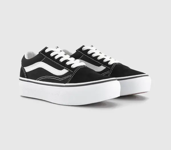 Image of Vans Old Skool Platform Kids Trainers Black White New, 2