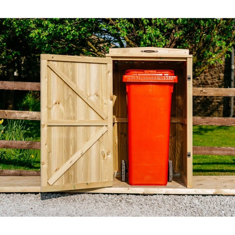 Image of Buttercup Farm Chatburn Single Wheelie Bin Store, Timber - Fits 1 x 140L Wheelie Bins in Brown Brown Unisex