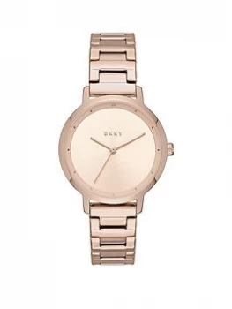 Image of DKNY Rose Gold Sunray Dial Rose Gold Stainless Steel Bracelet Ladies Watch, One Colour, Women
