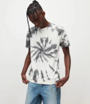 Image of AllSaints Mens Colton Tie Dye T-Shirt, Chlk Wht/blue, Size: M