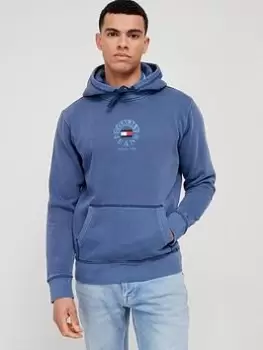 Image of Tommy Jeans Timeless Tommy Circle Overhead Hoodie - Twilight Navy, Twilight Navy, Size L, Men