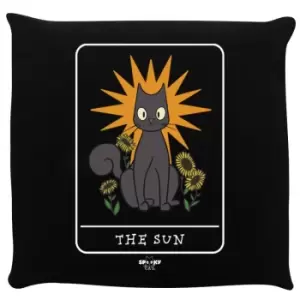 Image of Spooky Cat The Sun Tarot Cushion (One Size) (Black/Grey/Yellow)