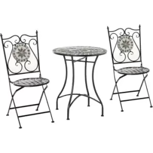 Image of Outsunny - 3 Pcs Mosaic Tile Garden Bistro Set Outdoor w/ Table 2 Folding Chairs