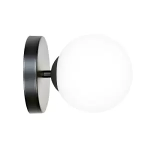 Image of Ragi Black Globe Wall Lamp with White Glass Shades, 1x E14