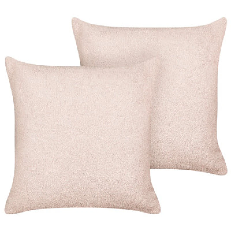 Image of Beliani Set Of 2 Decorative Cushions Leuzea Boucle 45 X 45cm Pastel Pink Solid