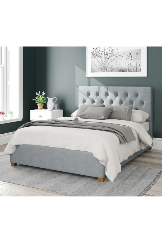Image of Aspire Aspire Olivier Upholstered Ottoman Storage Bed, Malham Weave Fabric in Light Blue Size: Super King Light Blue Super King Unisex 5057632168283