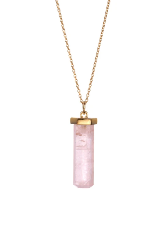 Image of The Fine Collective 18ct Gold Plated Sterling Silver Rose Quartz Pendant Necklace Gold female