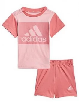 Image of Adidas Unisex Infant Shorts & T-Shirt Set - Pink
