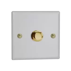 Image of Varilight Vogue LED V-Pro 1 Gang Rotary Dimmer Switch White with Brass Knob