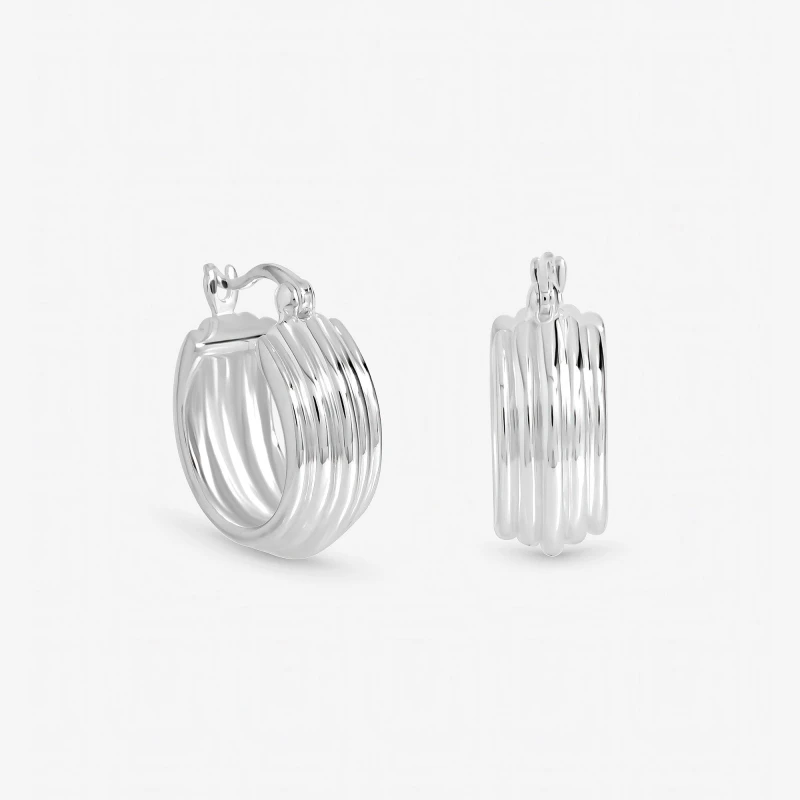 Image of Inicio Sterling Silver Plated Ridged Hoop Earrings Silver female One Size