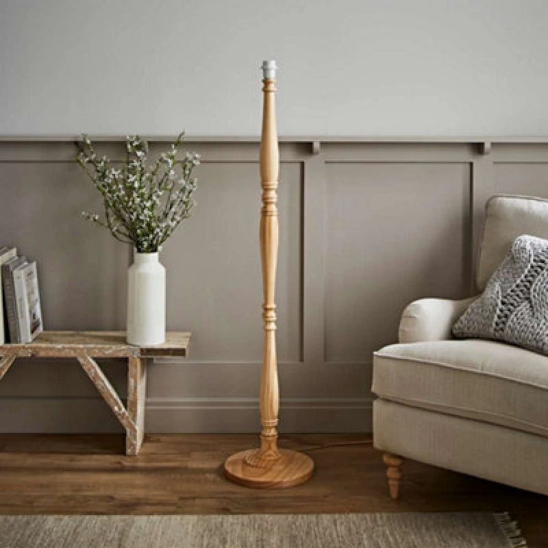 Image of ValueLights Victoria Traditional Wooden Stem Floor Lamp Base Natural