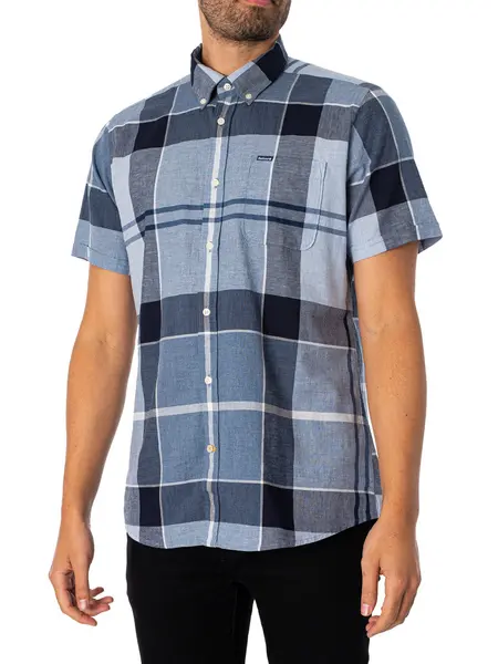 Image of Barbour Doughill Tailored Short Sleeved Shirt Berwick Blue L