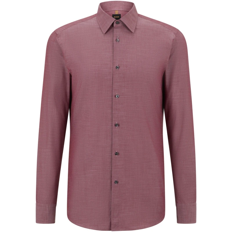 Image of Boss Mens T Hays Kent Long Sleeve Plain Shirt Dark Red male 15 inch