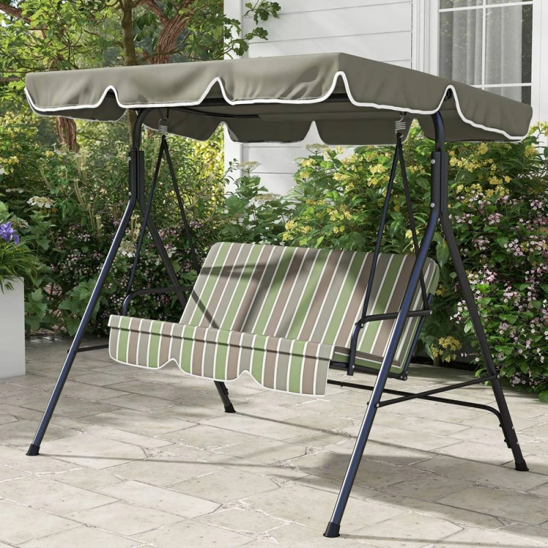 Image of OUTSUNNY Outdoor 3-person Metal Porch Swing Chair Bench Canopy Green Size: 3 Seater Green Unisex 3 Seater