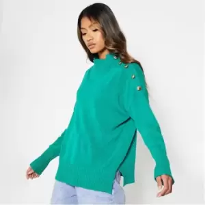 Image of I Saw It First Recycled High Neck Button Shoulder Knit Jumper - Green