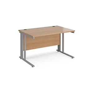 Image of Rectangular Straight Desk Beech Wood Cantilever Legs Silver Maestro 25 1200 x 800 x 725mm