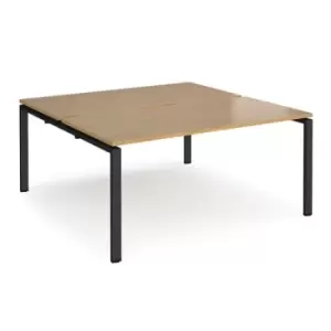 Image of Bench Desk 2 Person Starter Rectangular Desks 1600mm Oak Tops With Black Frames 1600mm Depth Adapt