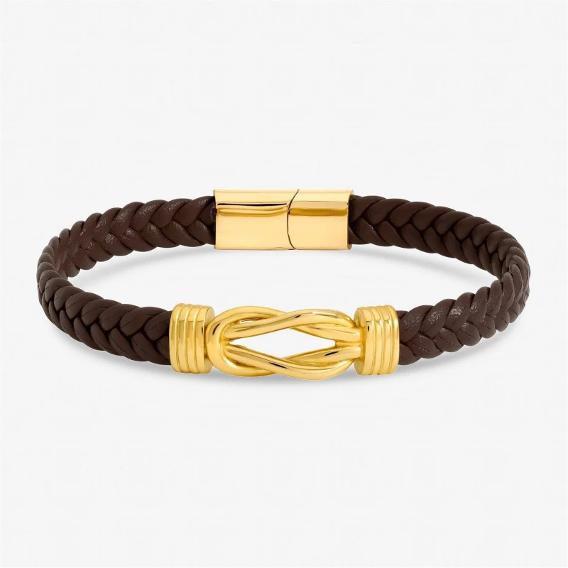 Image of Inicio Mens Brown Plaited Bracelet - Gift Pouch Silver male One Size