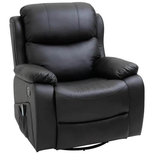 Image of Homcom Pu Leather Recliner Chair With Massage And Heat, Black