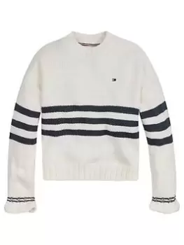 Image of Tommy Hilfiger Girls Prep Stripe Sweater - Ivory/Navy Stripe, Ivory/Navy Stripe, Size Age: 14 Years, Women