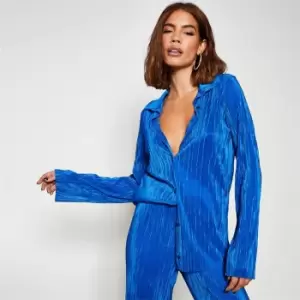 Image of I Saw It First Plisse Oversized Button Up Shirt - Blue