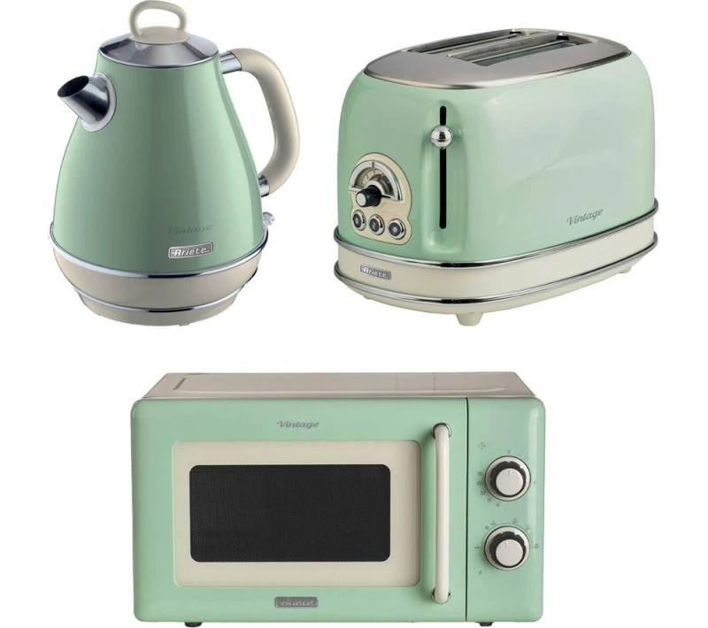 Image of ARIETE Vintage ARPK59 Microwave, Jug Kettle & 2-Slice Toaster Bundle - Green 5016368010181