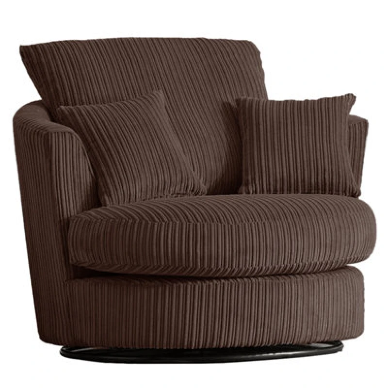 Image of Furnishings For Less UK Luxor Jumbo Cord Chocolate Fabric Single Seater 360 Degree Swivel Chair Sofa Accessory