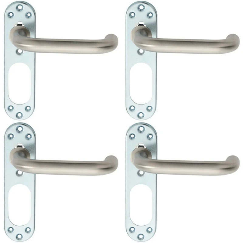 Image of Loops 4x PAIR Safety Lever on Steel Inner Backplate 168mm Door Handle Satin Steel Metallics