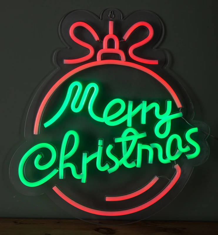 Image of 38cm x 40cm Light up Red and Green Neon Flex Merry Christmas Ball