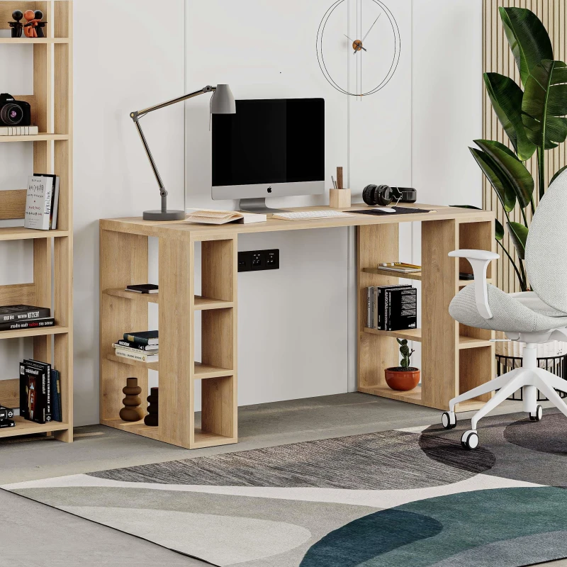 Image of DECORTIE Decortie Colmar Modern Desk With Bookshelf Legs Width 140cm - Oak M.MS.12597.10
