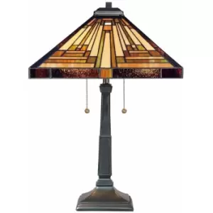 Image of Table Lamp 2 Bulb Hand Crafted Tiffany Style Coloured Glass Bronze LED E27 60W