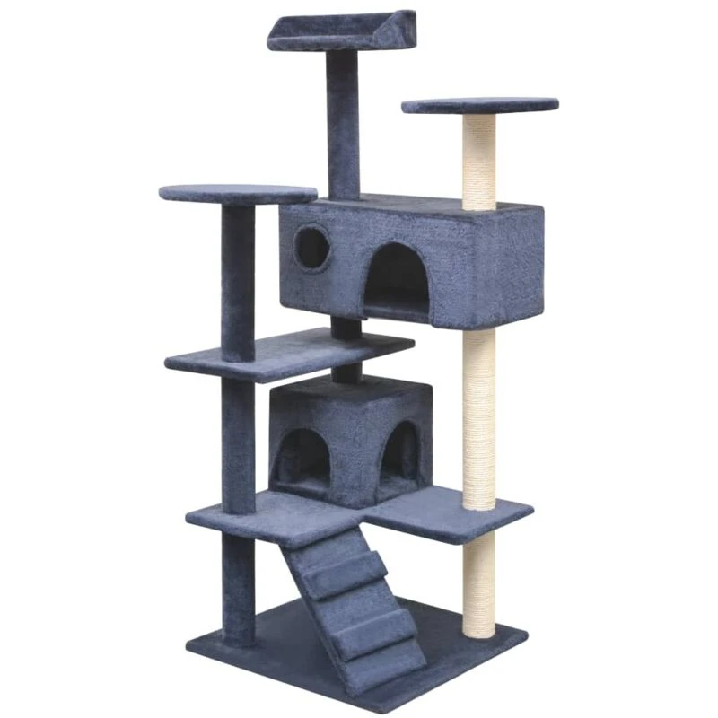 Image of vidaXL Cat Tree Playhouse Condo with Sisal Scratching Posts 125cm Dark Blue