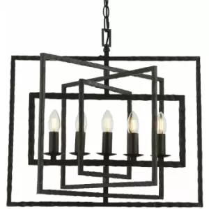 Image of Multi Light Ceiling Pendant 5 Bulb Aged Steel Metal Frame Candelabra Lamp Holder