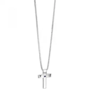 Image of Mens Fred Bennett Sterling Silver Sapphire Set Cross Necklace