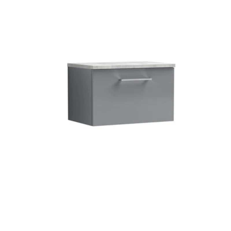Image of NUIE Arno Wall Hung 1-Drawer Vanity Unit with Bellato Grey Worktop 600mm Wide - Satin Grey - Nuie ARN2222LBG