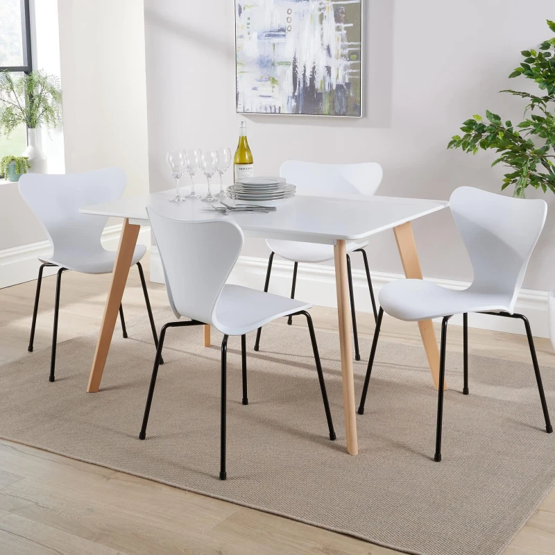 Image of Home Source Fleur Dining Table And 4 White Penny Chairs