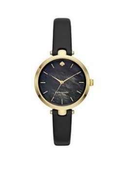 Image of Kate Spade New York Black And Gold Detail Dial Black Leather Strap Ladies Watch