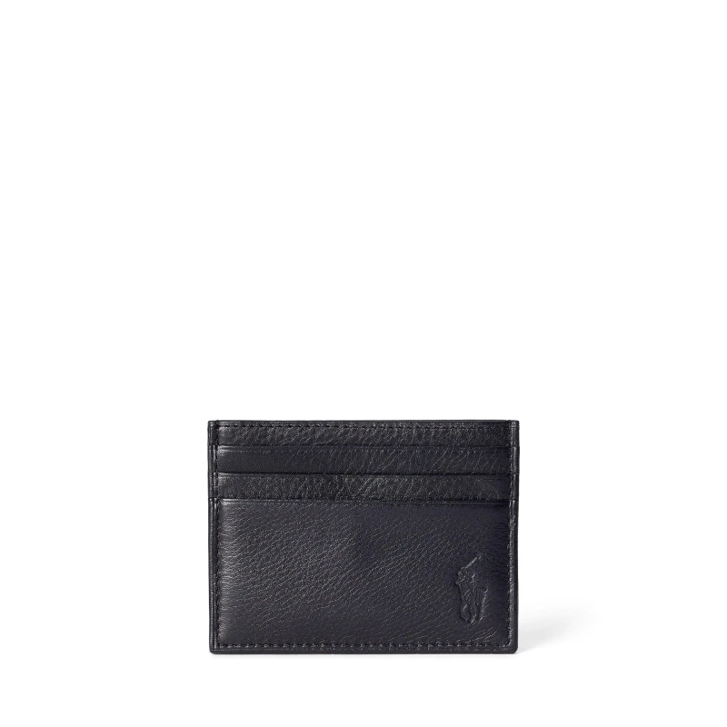 Image of POLO RALPH LAUREN POLO RALPH LAUREN Pebbled Pony Leather Cardholder - Black One Size Male