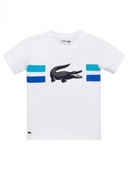 Image of Lacoste Sports Boys Tech Short Sleeve Croc T-Shirt - White, Size 16 Years