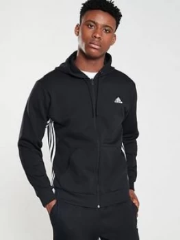 Image of adidas Side 3 Stripe Full Zip Hoodie - Black, Size S, Men