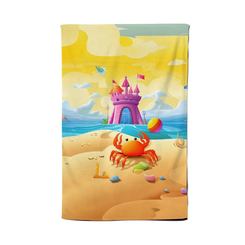 Image of Warren Reed - Designer Orange Crab On A Beach Holiday Tea Towel in Yellow Yellow Unisex