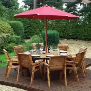 Image of Charles Taylor Eight Seater Round Table Set with Parasol, Burgundy