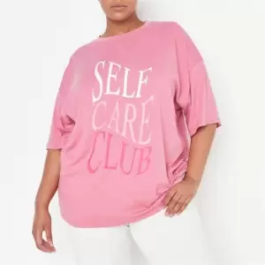 Image of Missguided Plus Size Self Care Club Graphic T Shirt - Pink