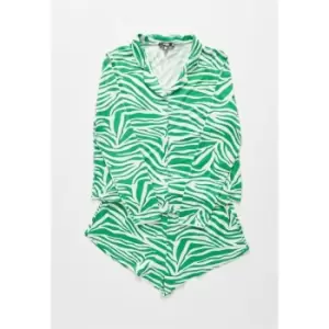Image of Missguided Plus Size Zebra Print Shirt and Shorts Pyjama Set - Green