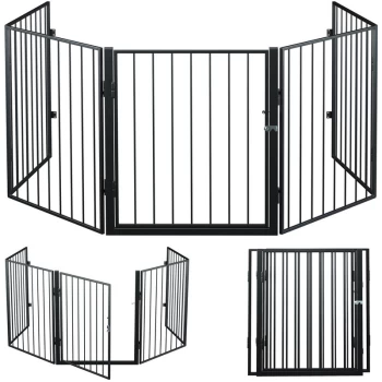 Image of Deuba - Fireplace Chimney Guard 310cm 122 IN incl. Door 5 Elements 75cm High Protective Grid Animal Barrier Metal Black
