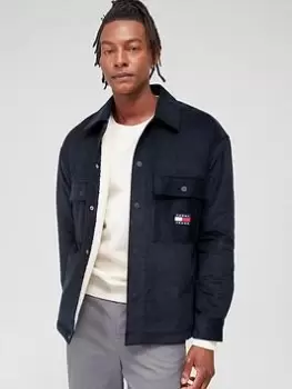 Image of Tommy Jeans Sherpa Lined Cord Overshirt - Black/Navy, Black Size M Men
