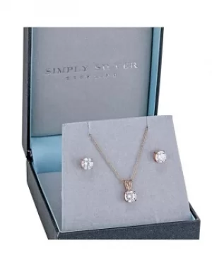 Image of Simply Silver Rose Gold Plated Sterling Silver Cubic Zirconia Necklace and Earrings Set