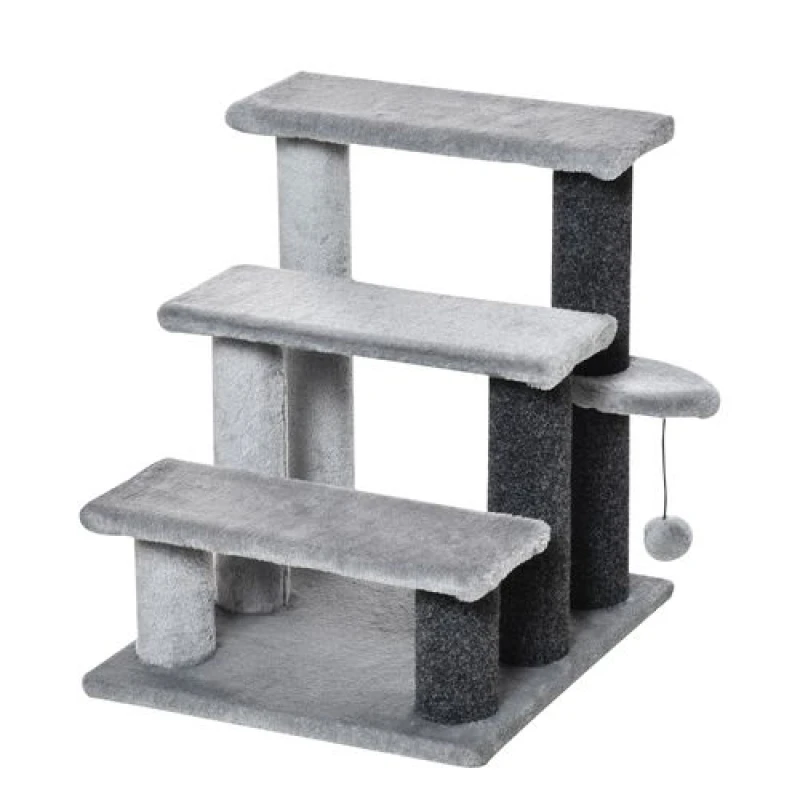 Image of Pawhut Pet Stairs With 4-step Stair, Scratching Posts, Grey D06-092V01