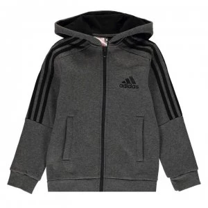 Image of adidas adidas Boys 3-Stripes Full Zip Track Top Hoodie - DrkGrey/Black