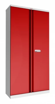 Image of SCL Series SCL1891GRE 2 Door 4 Shelf Steel Storage Cupboard Grey Body & Red Doors with Electronic Lock